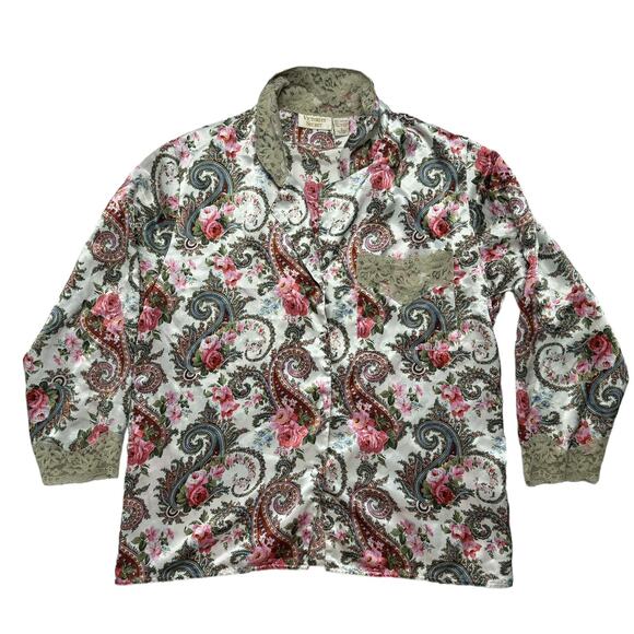 VICTORIAS SECRET Gold Label Vintage Paisley Lace Sleep Shirt Pajama Top Small - Picture 4 of 11
